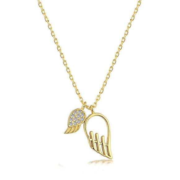 Angel Wing Necklace - 925 Sterling Silver Gold Plated - Picture 2 of 5